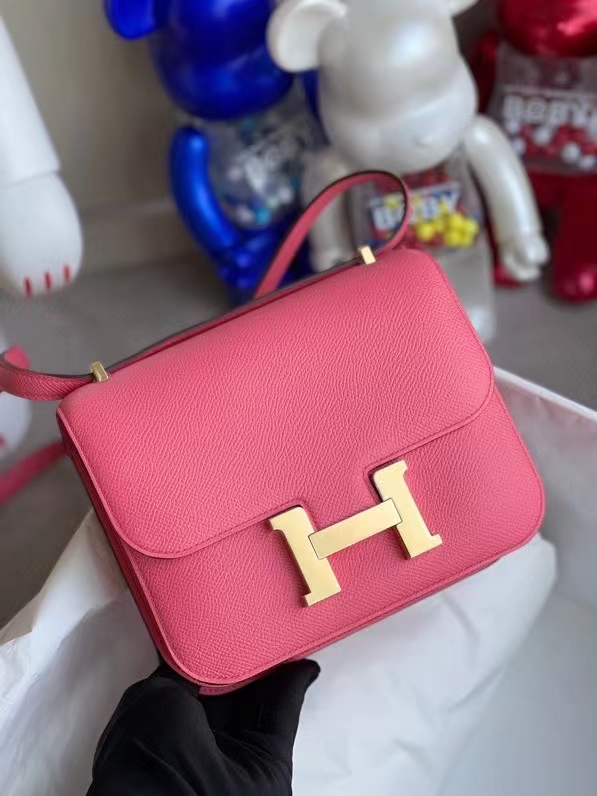 Hermès（爱马仕）Constance 空姐包 Epsom 原厂掌纹皮 8w 唇膏粉 金扣 24cm 顶级手缝