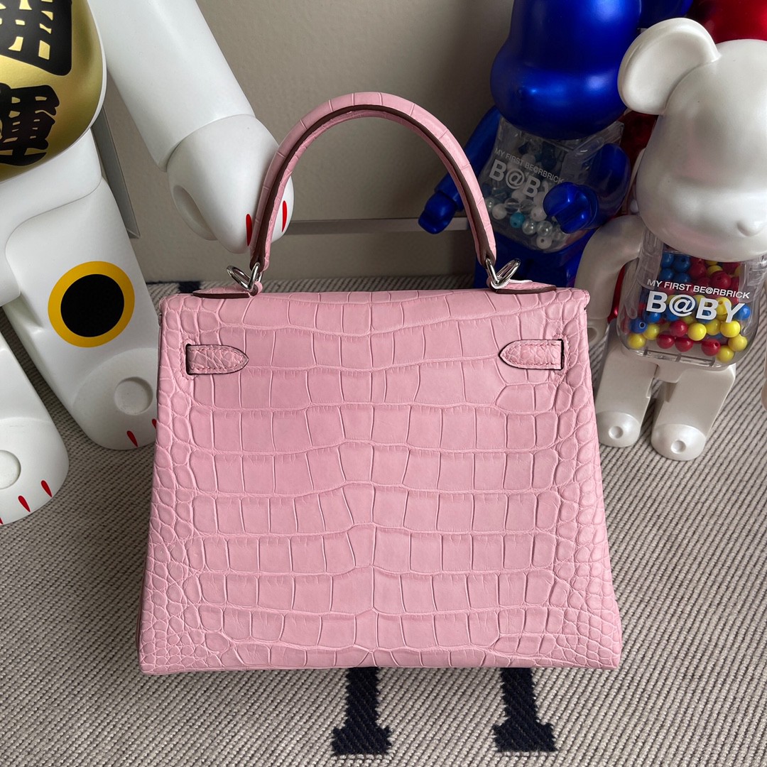 Hermès（爱马仕）Kelly 凯莉包 Alligator matt 雾面鳄鱼 5p 樱花粉 银扣 25cm 顶级手缝 超美