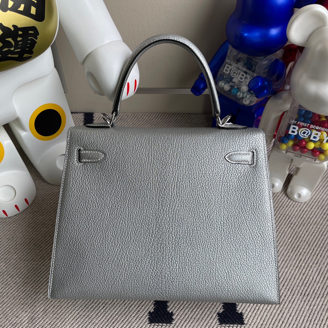 Hermès（爱马仕）Kelly 凯莉包 山羊皮 Chevre 银色 银扣 25cm 顶级手缝 超美