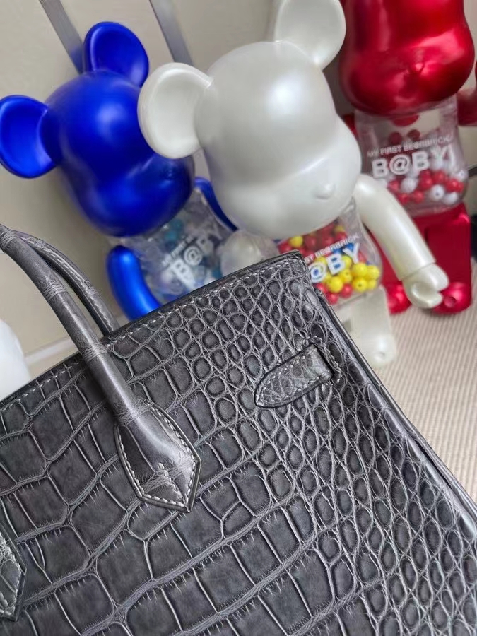 Hermès（爱马仕）Birkin 铂金包 Alligator matt 雾面鳄鱼 ck88 石墨灰 Graphite 金扣 25cm 顶级手缝