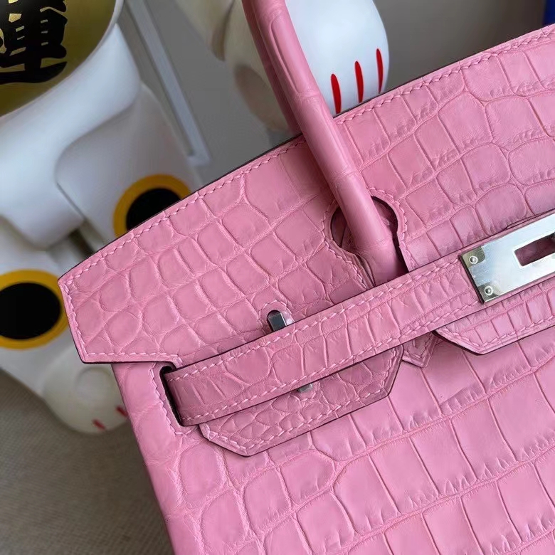 Hermès（爱马仕）Birkin 铂金包 Crocodile matt 雾面鳄鱼 5p 樱花粉 30cm 银扣 顶级手缝