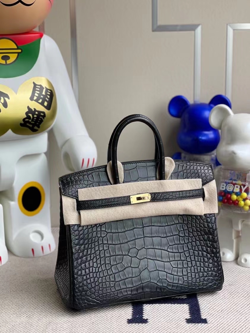 Hermès（爱马仕）Birkin 铂金包 Alligator matt 雾面鳄鱼 ck89 黑色 Noir 金扣 25cm 顶级手缝 定制