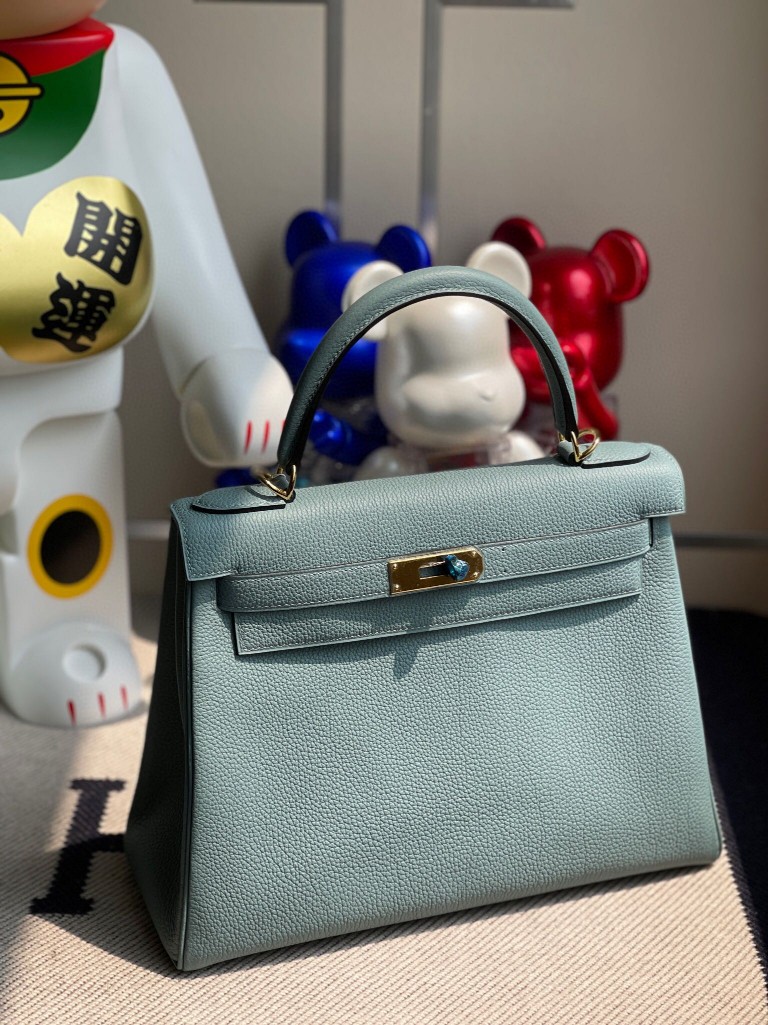 Hermès（爱马仕）Kelly 凯莉包 原厂小牛皮 7G 天青色 金扣 28cm 顶级手缝 现货