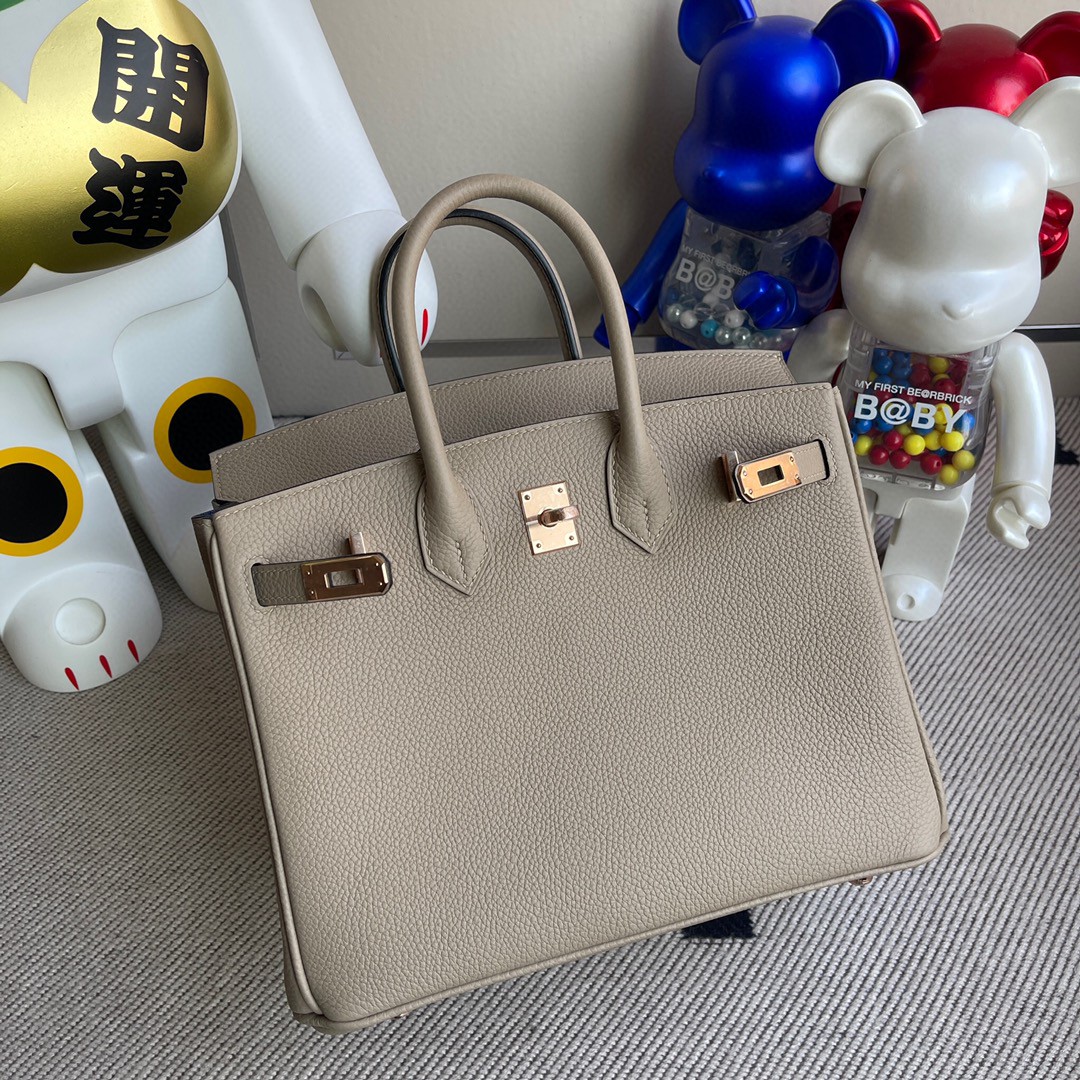 Hermès（爱马仕）Birkin 铂金包 原厂小牛皮 togo ck81 斑鸠灰 内拼 电光蓝 玫瑰金扣 25cm 顶级手缝