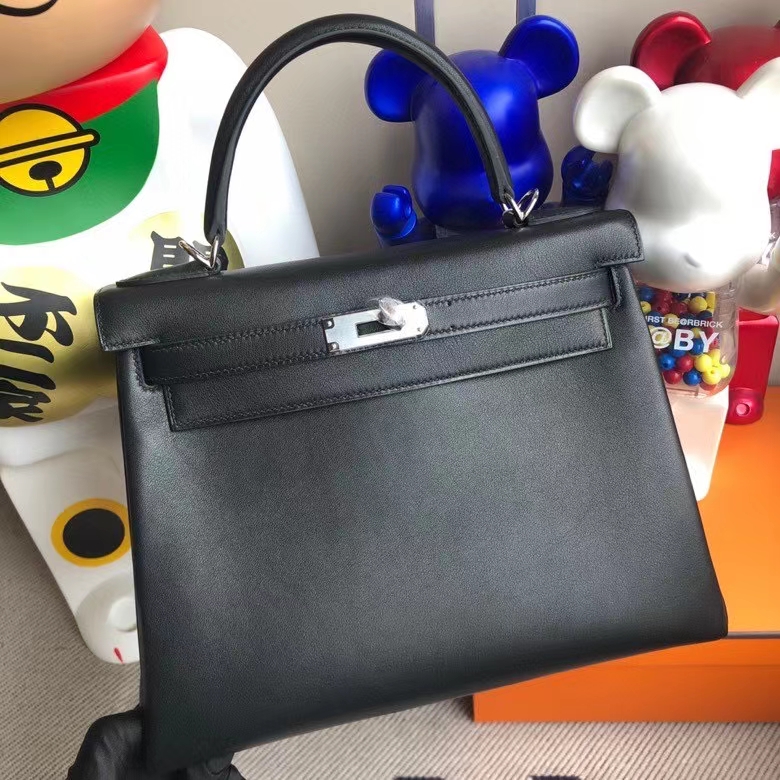 Hermès（爱马仕）Kelly 凯莉包 Swift 黑色noir 银扣 28cm 顶级手缝 现货
