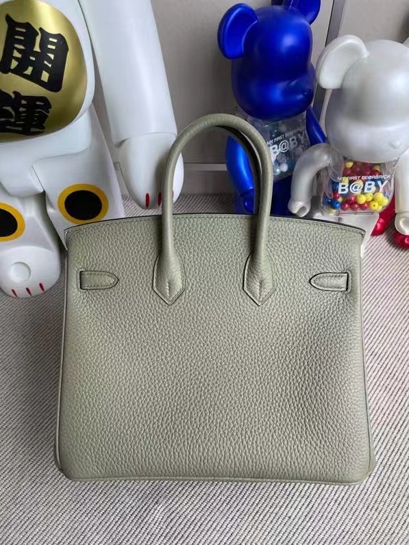 Hermès（爱马仕）Birkin 铂金包 鼠尾绿 原厂小牛皮 银扣 25cm 顶级手缝 定制