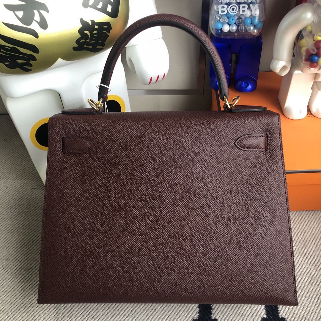 Hermès（爱马仕）Kelly 凯莉包 原厂掌纹皮 Epsom ck57 波尔多酒红 金扣 28cm 顶级手缝 现货