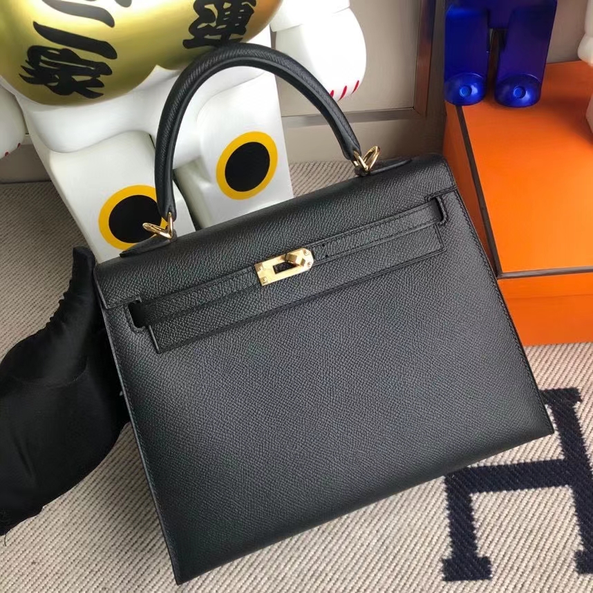 Hermès(爱马仕)Kelly 凯莉包 Epsom 原厂掌纹皮 ck89 黑色 Noir 金扣 25cm-拉尔森鳄鱼皮具定制 - 爱马仕包包官网 Hermès(爱马仕)Kelly 凯莉包 Epsom 原厂掌纹皮 ck89 黑色 Noir 金扣 25cm