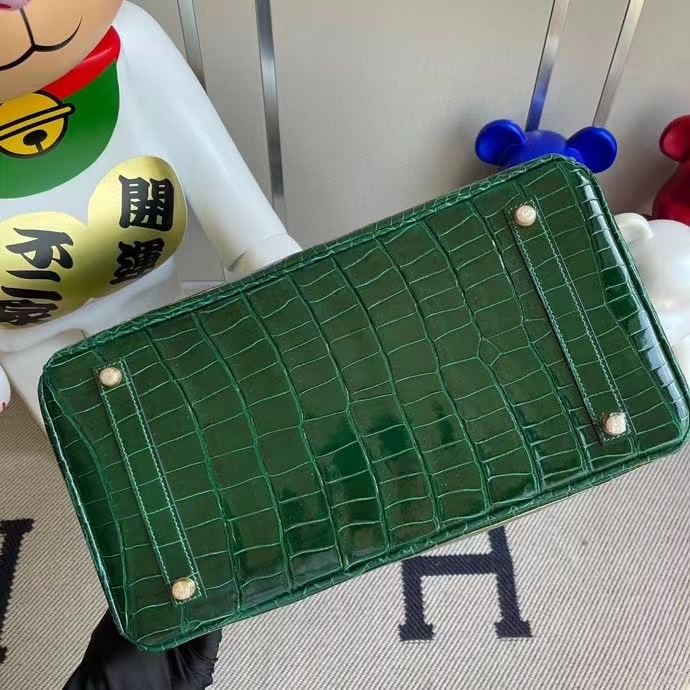 Hermès（爱马仕）Birkin 铂金包 Porosus shiny 亮面澳洲湾鳄 ck67 祖母绿 金扣 35cm 顶级手缝 定制