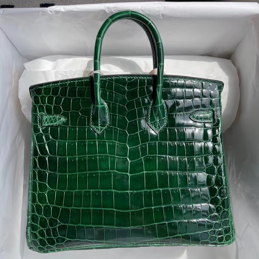Hermès（爱马仕）Birkin 铂金包 Crocodile shiny 亮面鳄鱼 ck67 祖母绿 金扣 25cm 顶级手缝