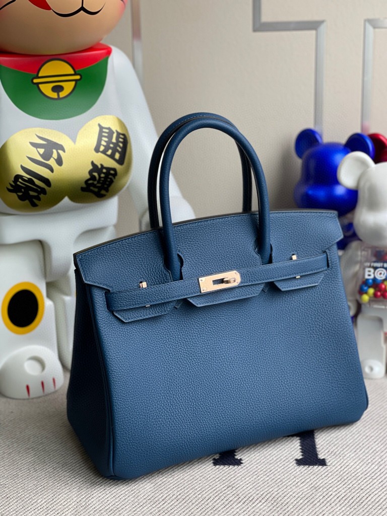 Hermès（爱马仕）Birkin 铂金包 原厂小牛皮 togo 深邃蓝 deep blue 玫瑰金 30cm