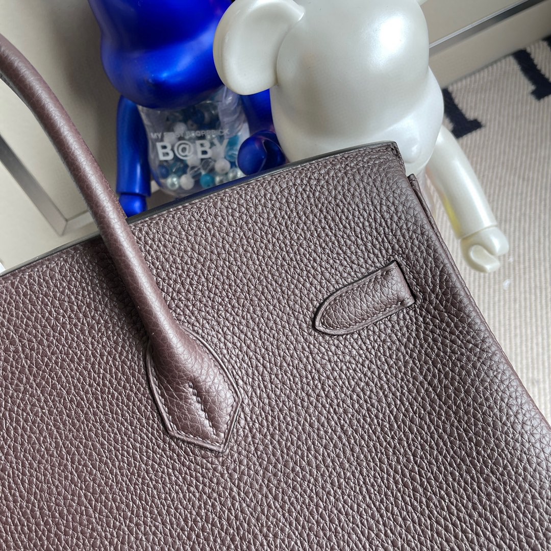 Hermès（爱马仕）Birkin 铂金包 原厂小牛皮 乌木色 银扣 35cm 顶级手缝 定制