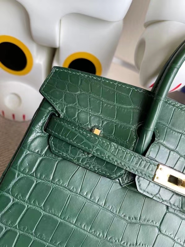 Hermès（爱马仕）Birkin 铂金包 Crocodile matt 雾面鳄鱼 翠绿色 金扣 25cm 顶级手缝
