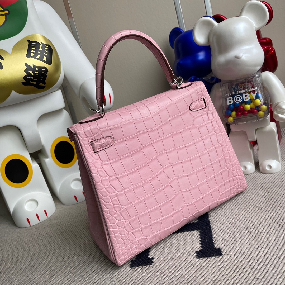 Hermès（爱马仕）Kelly 凯莉包 Alligator matt 雾面鳄鱼 5p 樱花粉 银扣 25cm 顶级手缝 超美