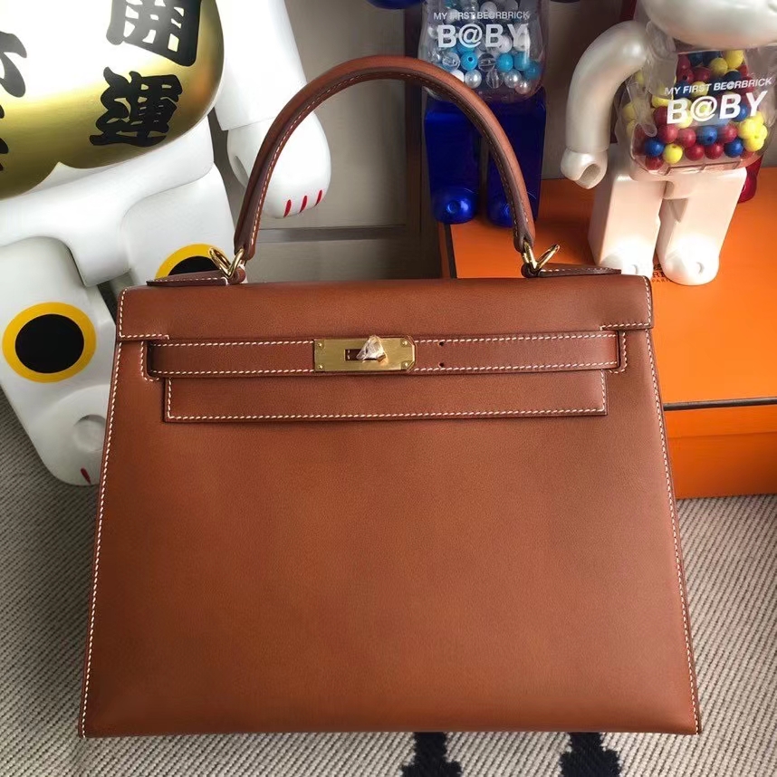 Hermès（爱马仕）Kelly 凯莉包 马鞍皮 金棕色 金扣 28cm 顶级手缝 现货
