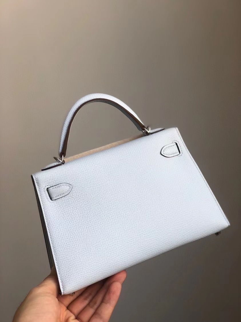 Hermès（爱马仕）Mini kelly ll Epsom 原厂掌纹皮  T0 雾蓝色 银扣 顶级手缝