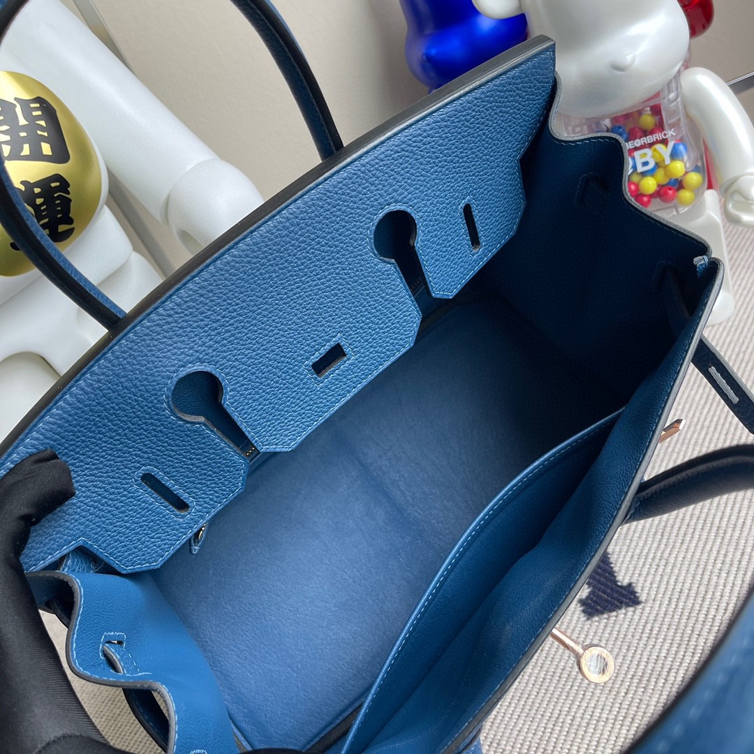 Hermès（爱马仕）Birkin 铂金包 原厂小牛皮 togo 深邃蓝 deep blue 玫瑰金 30cm