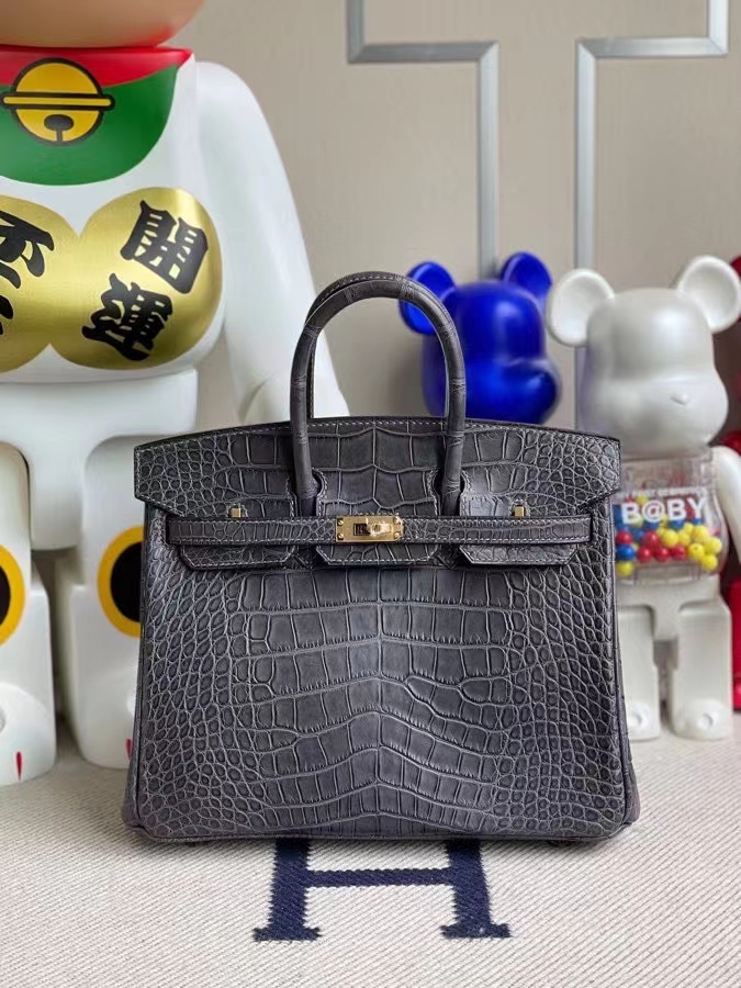 Hermès（爱马仕）Birkin 铂金包 Alligator matt 雾面鳄鱼 ck88 石墨灰 Graphite 金扣 25cm 顶级手缝