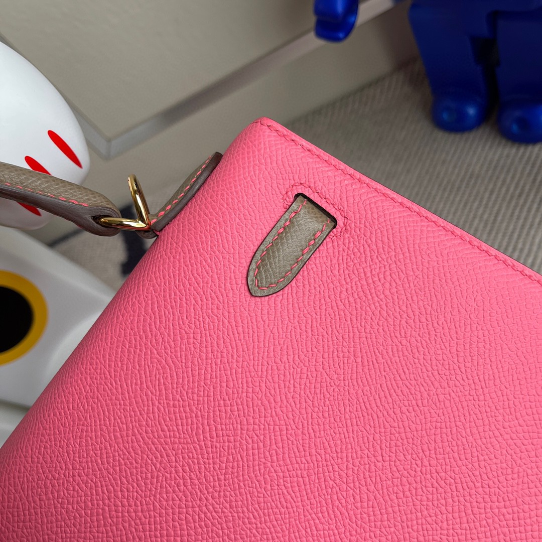 Hermès(爱马仕)Kelly 凯莉包 Epsom 原厂掌纹皮 8w 唇膏粉 拼 ck18大象灰 金扣 25cm 马蹄印 顶级手缝-拉尔森鳄鱼皮具定制 - 爱马仕包包官网 Hermès(爱马仕)Kelly 凯莉包 Epsom 原厂掌纹皮 8w 唇膏粉 拼 ck18大象灰 金扣 25cm 马蹄印 顶级手缝
