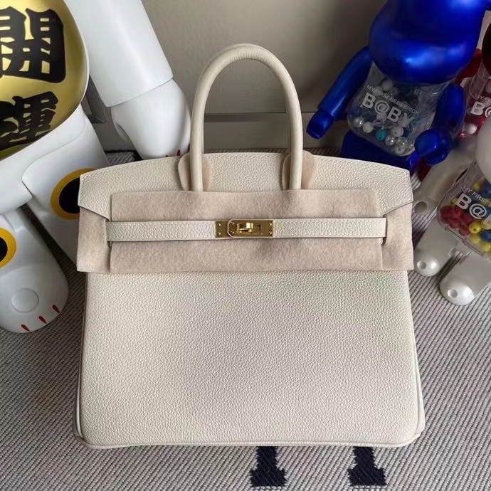 Hermès（爱马仕）Birkin 铂金包 原厂小牛皮 ck10奶昔白 craie 金扣 25 cm顶级手缝 现货