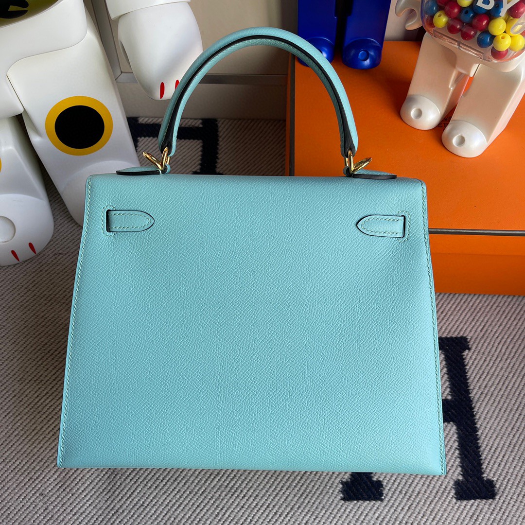 Hermès(爱马仕)Kelly 凯莉包 原厂掌纹皮 Epsom 3p 马卡龙蓝 金扣 25cm 顶级手缝 现货-拉尔森鳄鱼皮具定制 - 爱马仕包包官网 Hermès(爱马仕)Kelly 凯莉包 原厂掌纹皮 Epsom 3p 马卡龙蓝 金扣 25cm 顶级手缝 现货