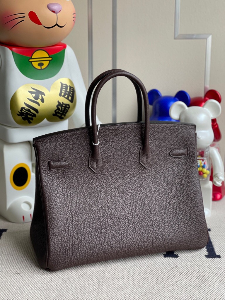 Hermès（爱马仕）Birkin 铂金包 原厂小牛皮 乌木色 银扣 35cm 顶级手缝 定制