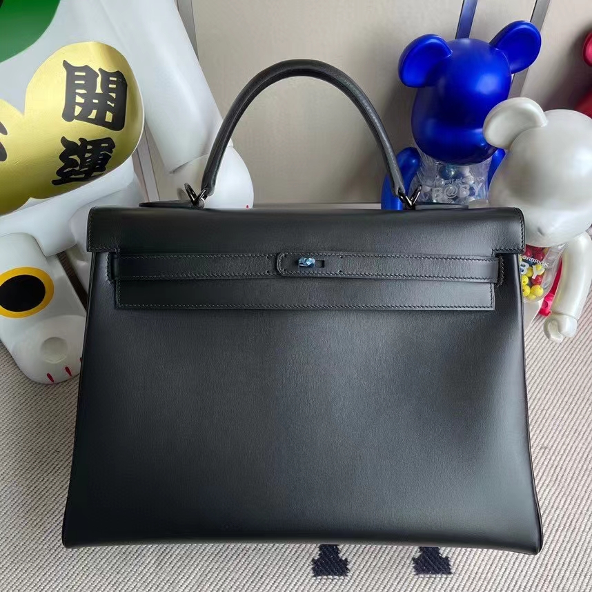 Hermès（爱马仕）Kelly 凯莉包 Boxcalf so black  黑色 黑扣 35cm 顶级手缝