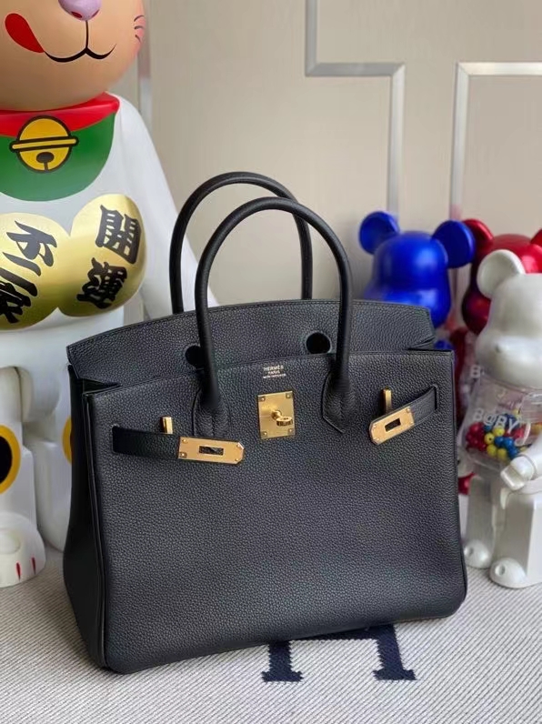 Hermès（爱马仕）Birkin 铂金包 原厂小牛皮 togo ck89 黑色 noir 金扣 30cm 现货