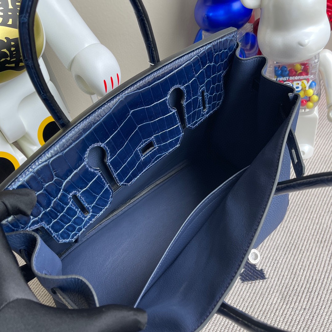 Hermès（爱马仕）Birkin 铂金包 Touch 系列 宝石蓝 拼鳄鱼皮 银扣 30cm 顶级手缝 定制