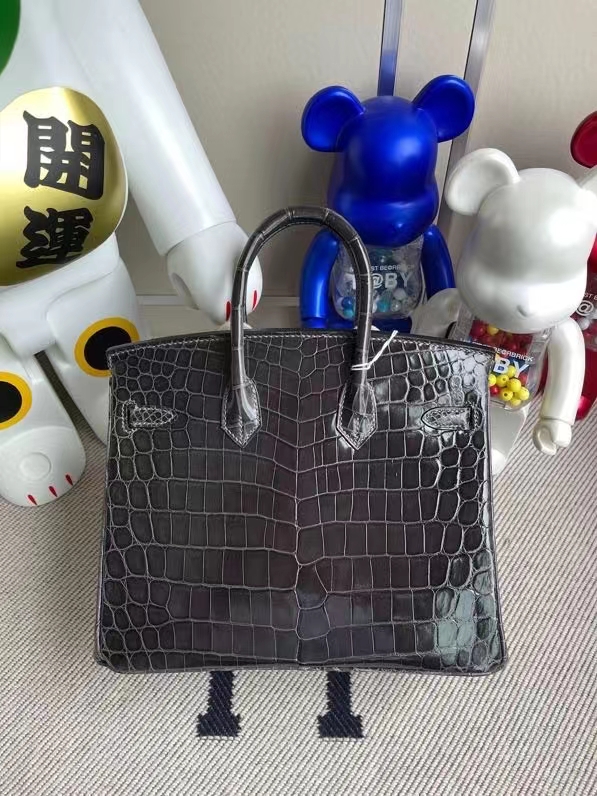Hermès（爱马仕）Birkin 铂金包 Crocodile shiny 亮面鳄鱼 88 石墨灰 graphite 银扣 25cm