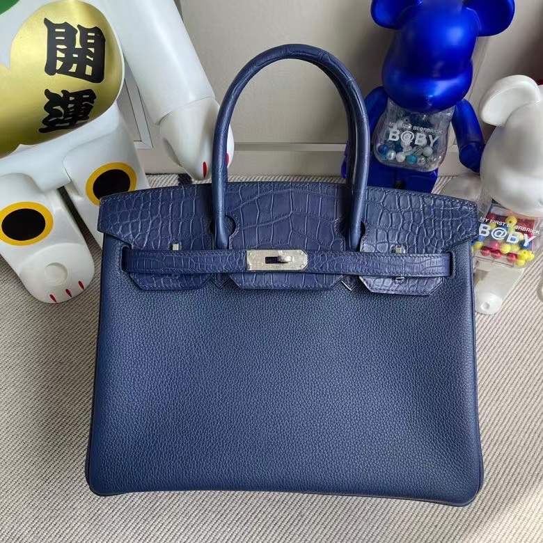 Hermès（爱马仕）Birkin 铂金包 Touch系列 宝石蓝 雾面方块鳄鱼 银扣 30cm 顶级手缝 定制