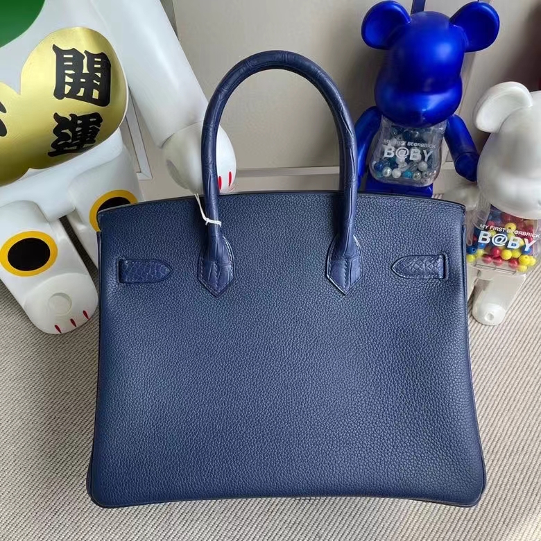 Hermès（爱马仕）Birkin 铂金包 Touch系列 宝石蓝 雾面方块鳄鱼 银扣 30cm 顶级手缝 定制