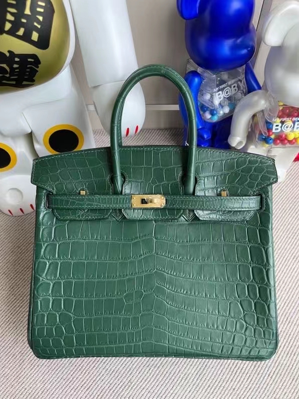 Hermès（爱马仕）Birkin 铂金包 Crocodile matt 雾面鳄鱼 翠绿色 金扣 25cm 顶级手缝
