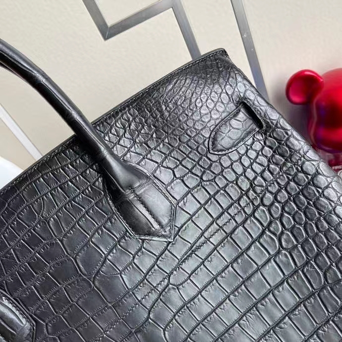 Hermès（爱马仕）Birkin 铂金包 HAC 雾面澳洲湾鳄 ck89 黑色 Noir 银扣 40cm 顶级手缝 难得大皮