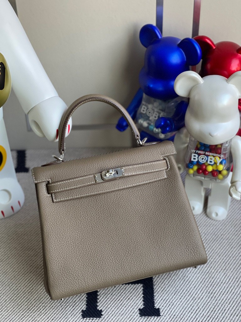 Hermès（爱马仕）Kelly 凯莉包 原厂小牛皮 togo ck18 大象灰 Etoupe 银扣 25cm 顶级手缝 现货