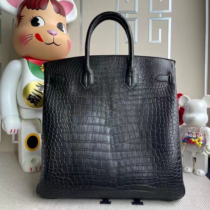Hermès（爱马仕）Birkin 铂金包 HAC 雾面澳洲湾鳄 ck89 黑色 Noir 银扣 40cm 顶级手缝 难得大皮