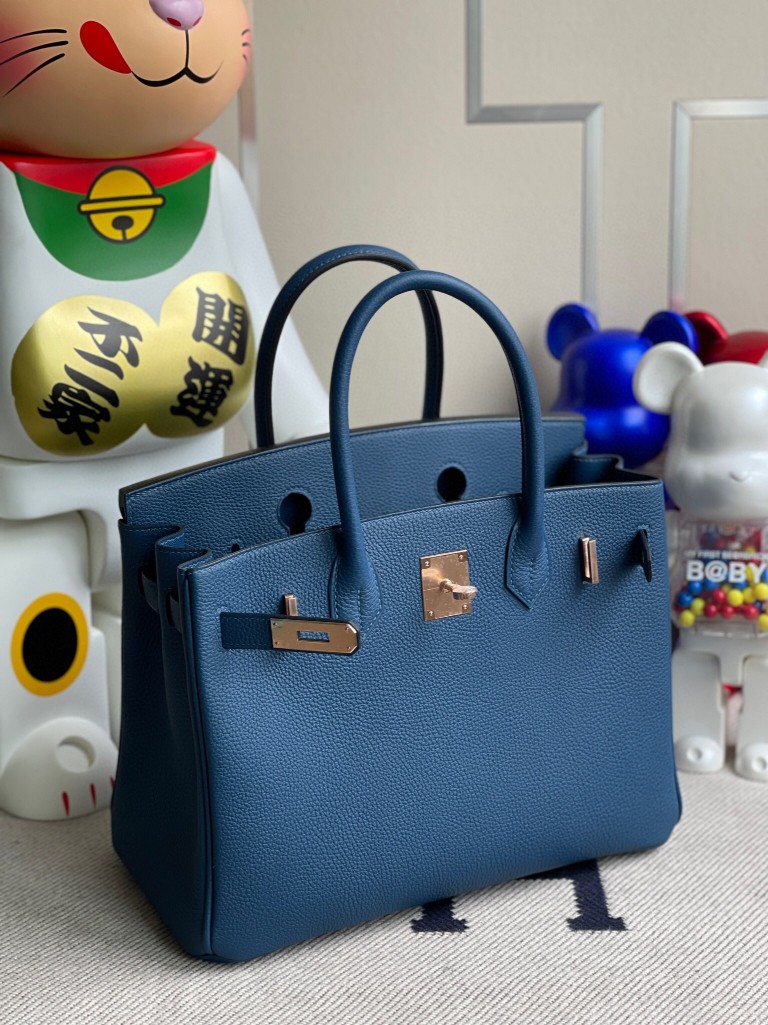 Hermès（爱马仕）Birkin 铂金包 原厂小牛皮 togo 深邃蓝 deep blue 玫瑰金 30cm