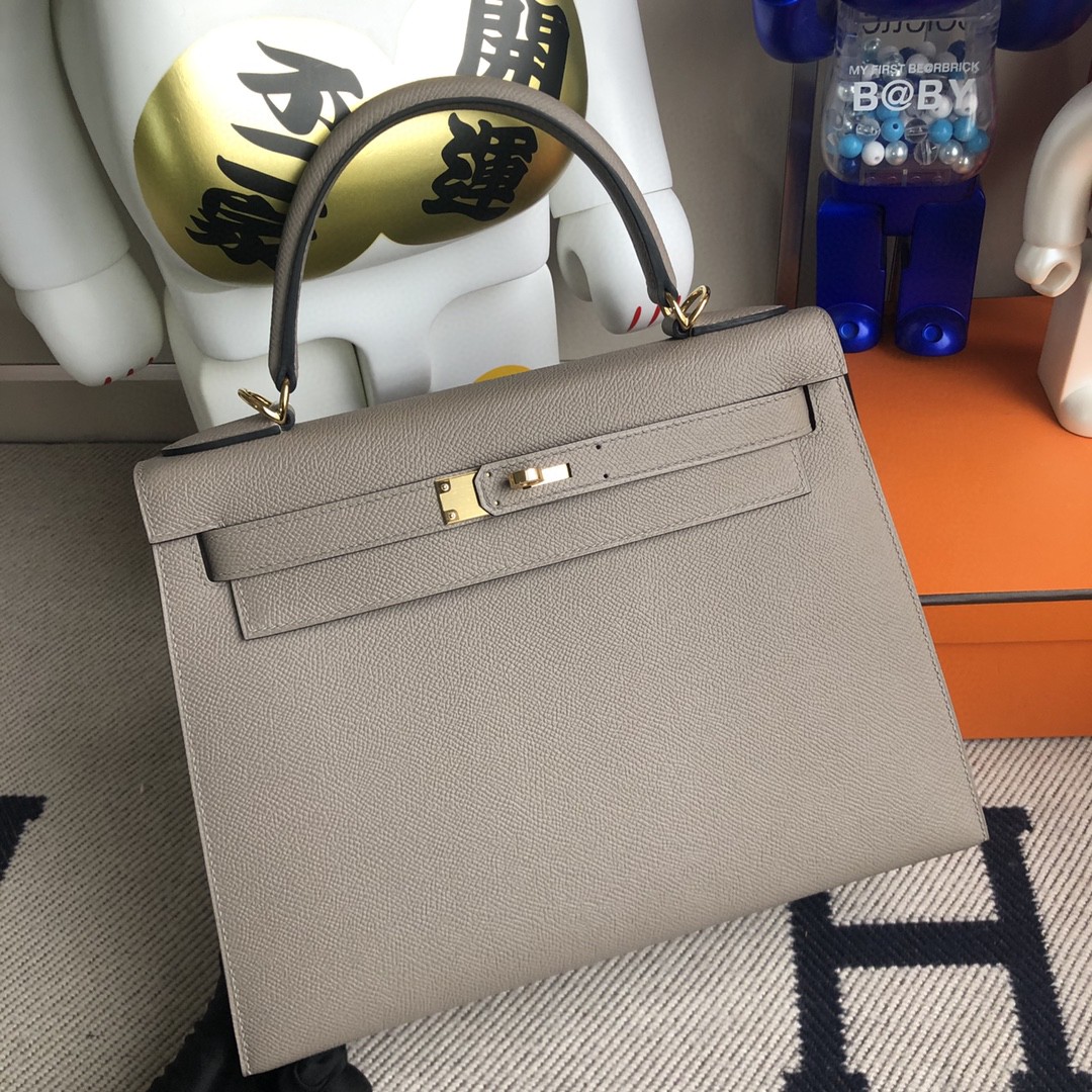 Hermès（爱马仕）Kelly 凯莉包 原厂掌纹皮 Epsom M8 沥青灰 金扣 28cm 顶级手缝 现货