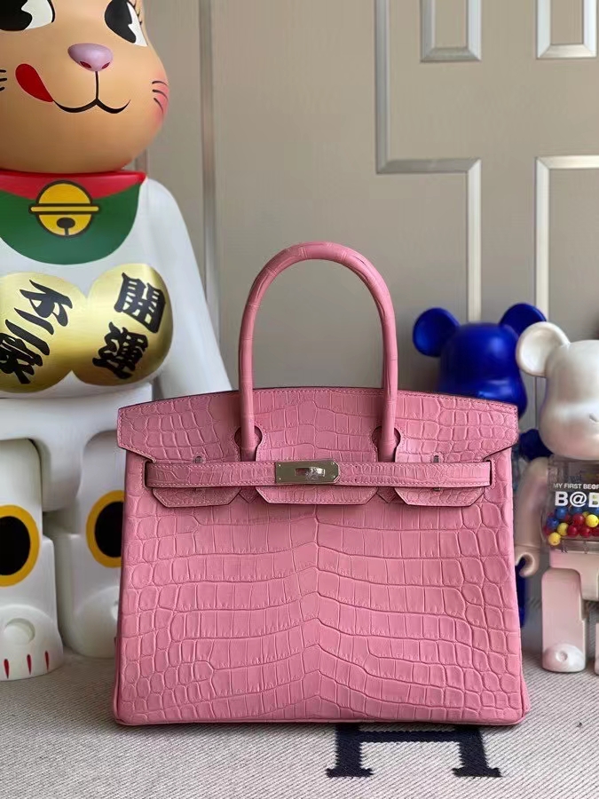 Hermès（爱马仕）Birkin 铂金包 Crocodile matt 雾面鳄鱼 5p 樱花粉 30cm 银扣 顶级手缝