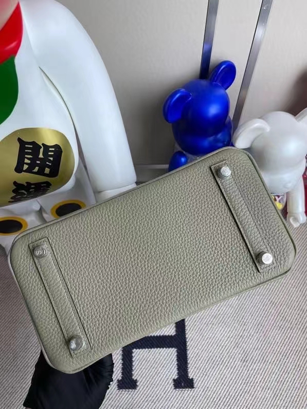 Hermès（爱马仕）Birkin 铂金包 鼠尾绿 原厂小牛皮 银扣 25cm 顶级手缝 定制