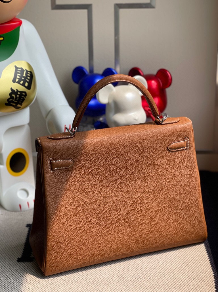 Hermès（爱马仕）Kelly 凯莉包 原厂小牛皮 ck37 金棕色 Gold 银扣 32cm 现货