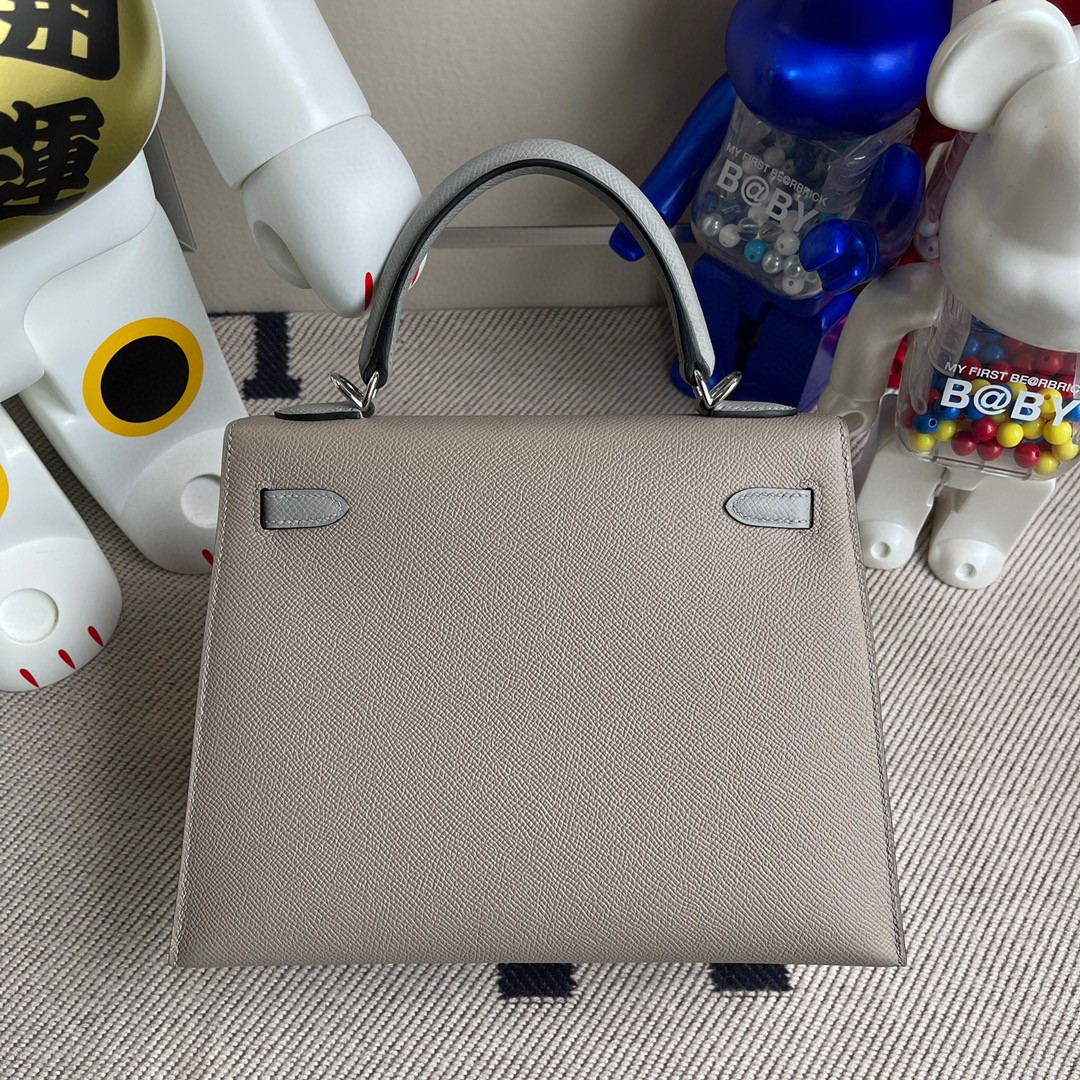 Hermès（爱马仕）Kelly 凯莉包 Epsom 原厂掌纹皮 m8 沥青灰拼海鸥灰 银扣 25cm 马蹄印 顶级手缝