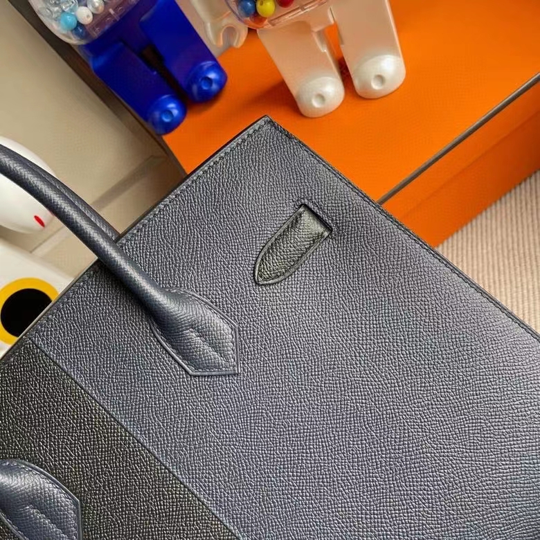 Hermès（爱马仕）Birkin 铂金包 Epsom 外缝 午夜蓝拼黑色内拼坦桑尼亚蓝 金扣 30cm 定制