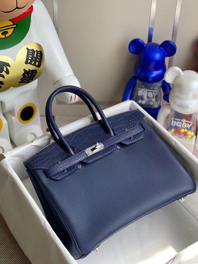 Hermès（爱马仕）Birkin 铂金包 Touch系列 宝石蓝 雾面方块鳄鱼 银扣 30cm 顶级手缝 定制