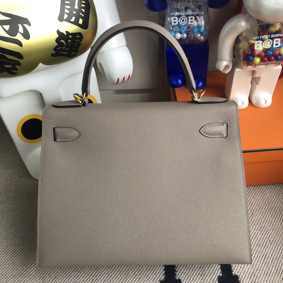 Hermès（爱马仕）Kelly 凯莉包 原厂掌纹皮 Epsom M8 沥青灰 金扣 28cm 顶级手缝 现货