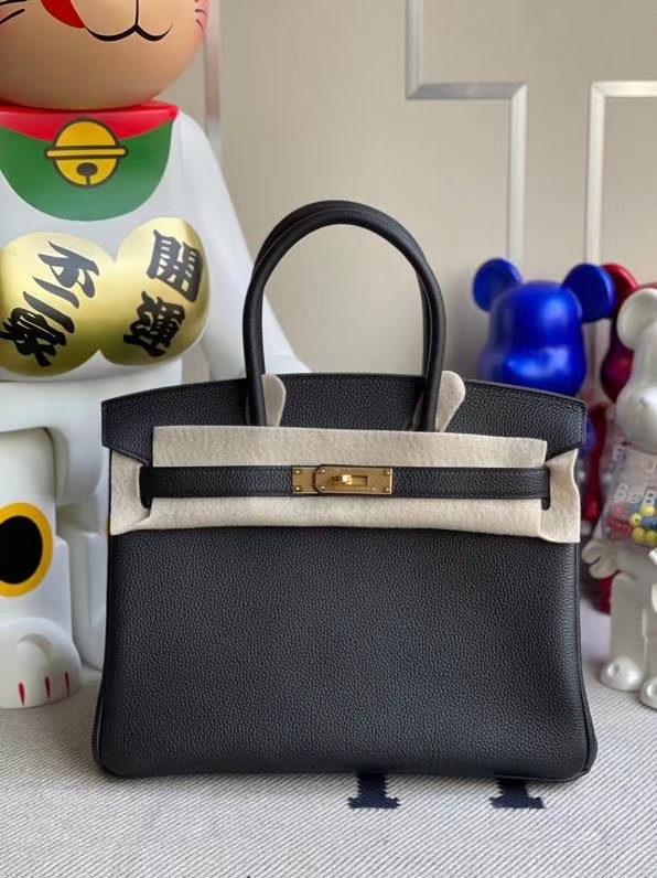 Hermès（爱马仕）Birkin 铂金包 原厂小牛皮 togo ck89 黑色 noir 金扣 30cm 现货