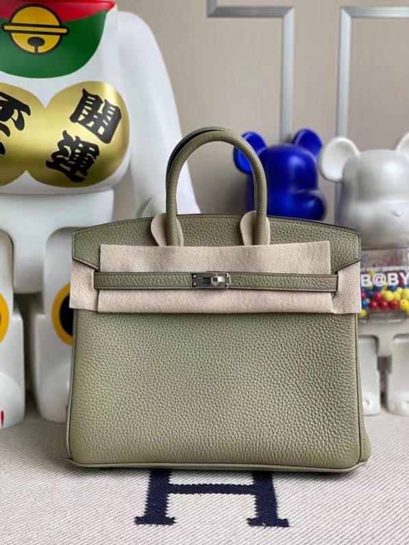 Hermès（爱马仕）Birkin 铂金包 鼠尾绿 原厂小牛皮 银扣 25cm 顶级手缝 定制