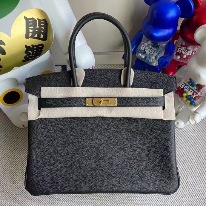 Hermès（爱马仕）Birkin 铂金包 原厂小牛皮 togo ck89 黑色 noir 金扣 30cm 现货