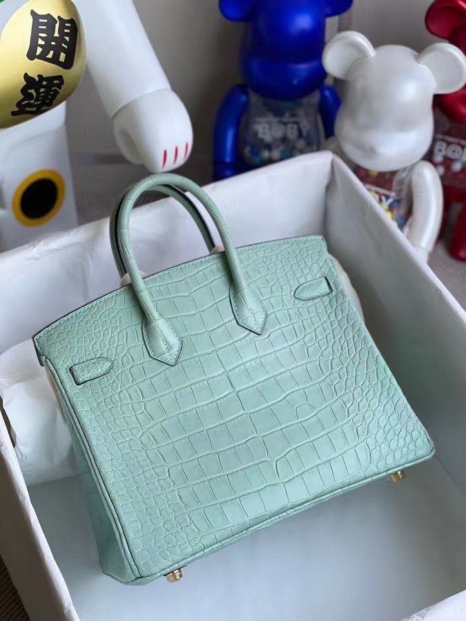 Hermès(爱马仕)Birkin 铂金包 Alligator matt 雾面鳄鱼 6U薄荷绿 金扣 25cm 顶级手缝 定制-拉尔森鳄鱼皮具定制 - 爱马仕包包官网 Hermès(爱马仕)Birkin 铂金包 Alligator matt 雾面鳄鱼 6U薄荷绿 金扣 25cm 顶级手缝 定制