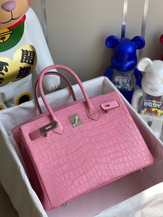 Hermès（爱马仕）Birkin 铂金包 Crocodile matt 雾面鳄鱼 5p 樱花粉 30cm 银扣 顶级手缝